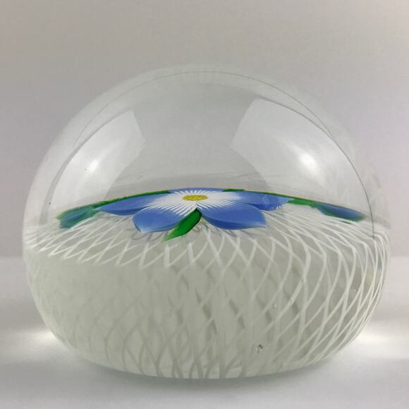 Perthshire 1984D Floral Spray Blue Lampwork Flower Spiral Latticinio Paperweight - Picture 4 of 13